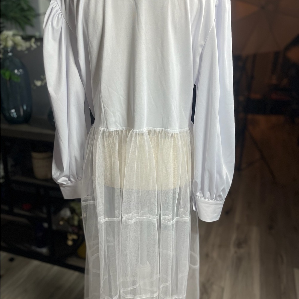 Elegant White Sheer Half Overlay Dress NWOT Fairycore Whimsigoth Ethereal - Picture 3 of 8